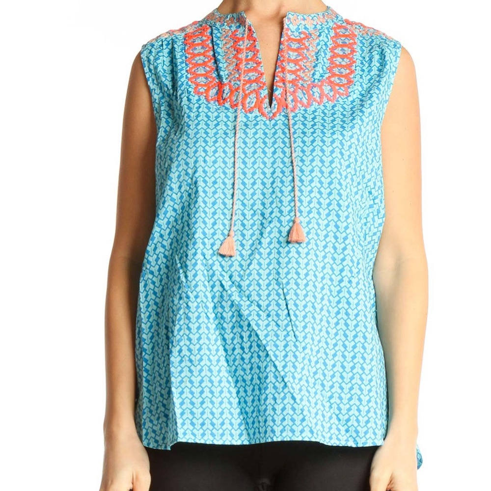 J.Crew Patterned Sleeveless Top | Blue, Peach, & Neon Pink | 12